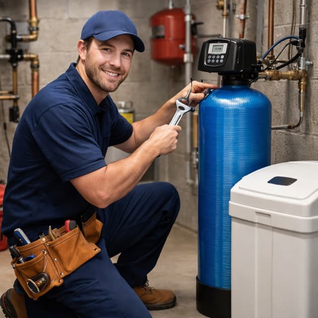 Serwisant przy systemie uzdatniania wody